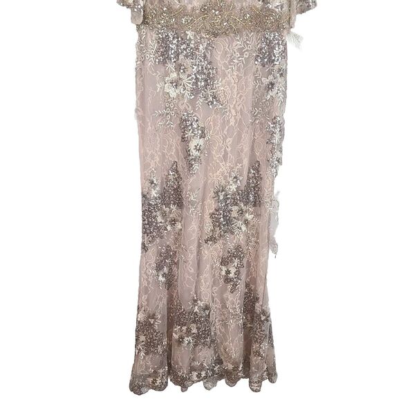 MAC DUGGAL 67842 Taupe Beaded Embroidered Lace Bell Sleeve Gown Womens (12) $698 - Picture 9 of 16